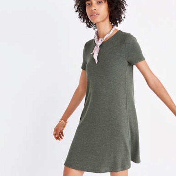 Madewell Ribbed Swingy Tee Dress in Forest Green - Picture 5 of 5